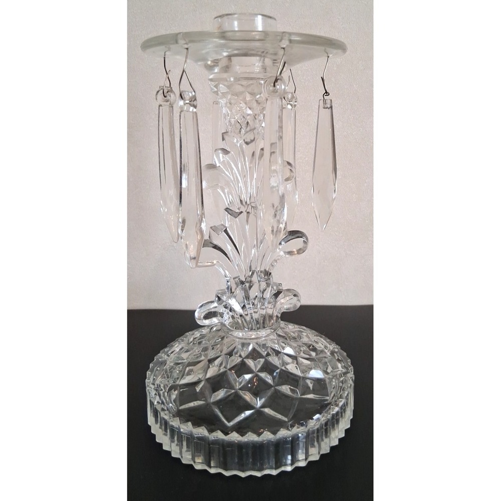 Vintage Pressed‎ Glass Candlestick with Prisms